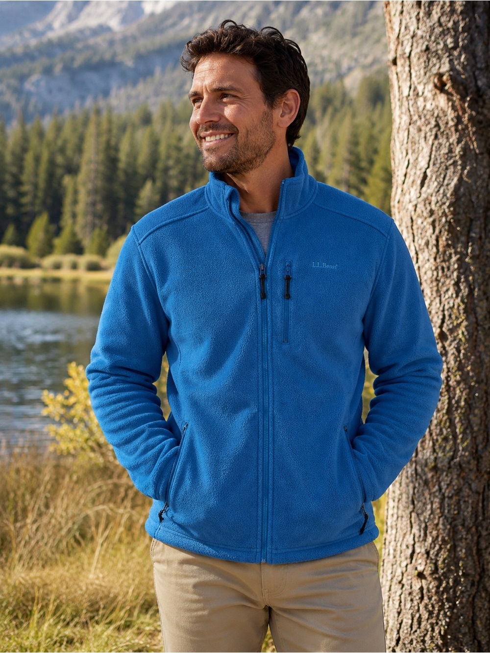 L.L. Bean Men's Full Zip Fleece Jacket Blue Warm Outdoor Size L